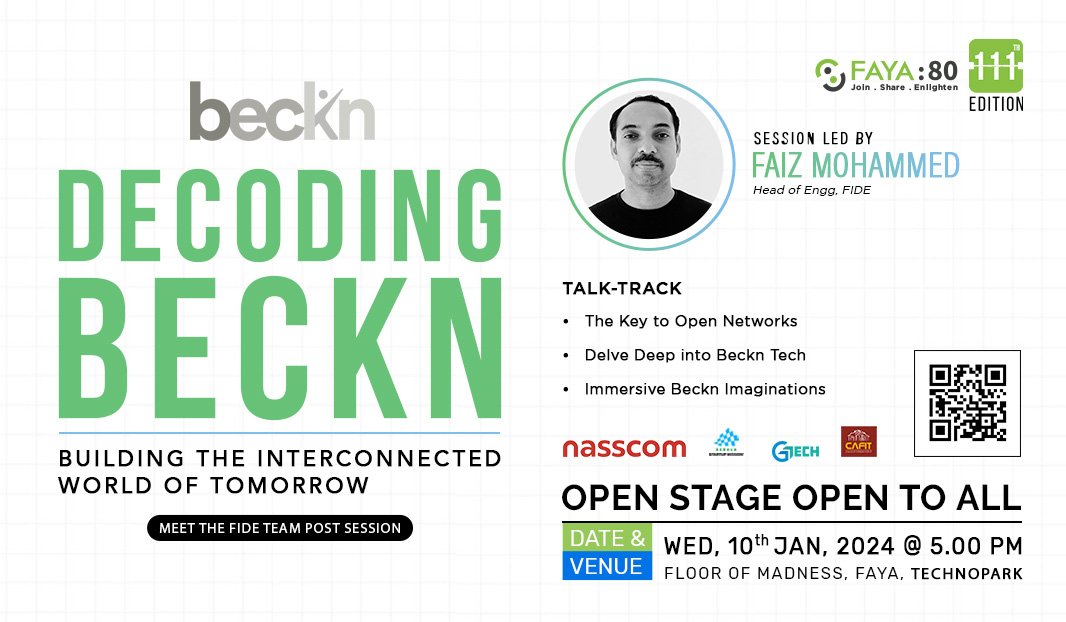 FayaPort80's tweet photo. 🚀 Dabbling in Open Networks? Join us at #NASSCOMFAYA80!

🗣️ Featuring Faiz Mohammed (@becknprotocol)  demystifying the Beckn protocol.

📅 10 Jan | ⏰ 5 PM | 📍 @FAYAIndia

🔗 Book Now: https://t.co/UENcdSuP77

Don’t miss out! #BecknProtocol #OpenNetworks #TechEvent https://t.co/bU6Rck27m4