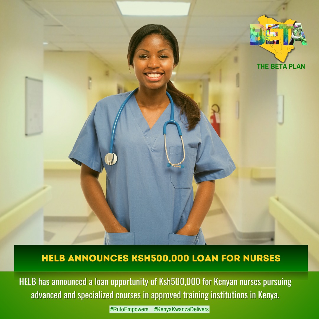 Gachiew2's tweet photo. For Kenyan nurses pursuing advanced and specialized courses at recognized training institutions in Kenya, HELB has announced a Ksh 500,000 loan opportunity.
#RutoEmpowers
#KenyaKwanzaDelivers
#SeeYourLife
Judiciary https://t.co/iTaVlAohrA