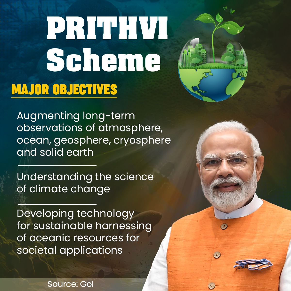 The overarching scheme of PRITHVI will holistically address all five components of the earth system to improve the understanding of Earth System Sciences and provide reliable services for the country.

#CabinetDecision