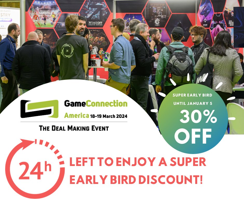 gameconnection's tweet photo. ๐จLESS THAN 24 HOURS LEFT for the Super Early Bird Special at #GameConnection America! ๐
Don't miss out on exclusive savings! ๐ฎโจ
Grab your ticket before it's too late๐https://t.co/YnRjDiXOL5
#LetsMeet #b2b #bizmatching #event #conference #gamedev #videogame #GamingEvent https://t.co/wNudOL7qUa