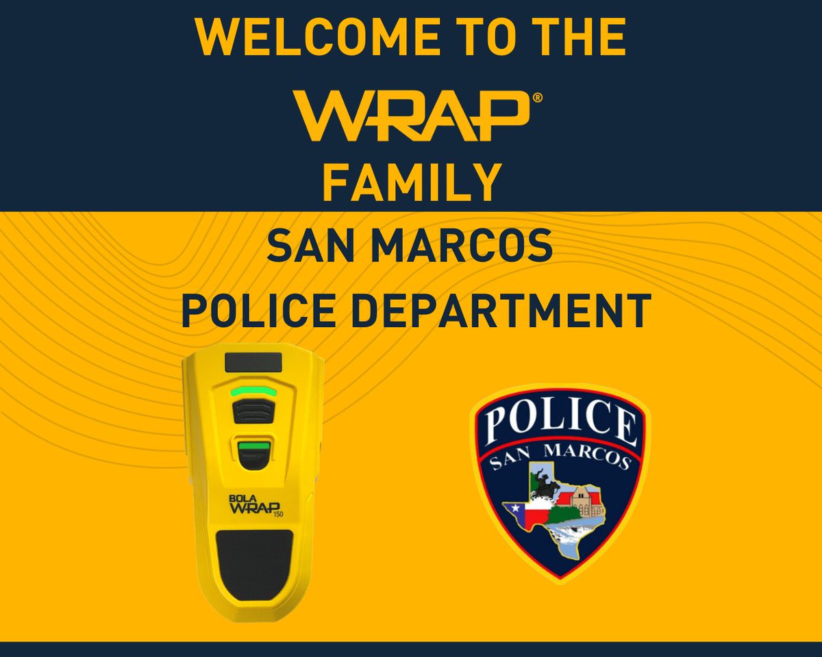 WrapTechInc's tweet photo. A huge WRAP family welcome to San Marco Police Department in Texas with a full deployment! Another agency on board for safer outcomes. Learn more about us at https://t.co/WMEeTnv2tz
#wrap #bolawrap #remoterestraint #SanMarcosPolice #Texas #lawenforcement #police https://t.co/rPJkRRTpal