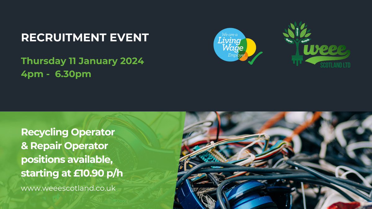WEEE Scotland (@weeescotland) on Twitter photo If you are interested in joining our growing business, leading the way in the transition to a #circulareconomy, why not come along to our recruitment event on Thursday 11 January? Register to attend here: shorturl.at/xFGUW
#glasgowrecruitment #jobsglasgow <a href="/Glasgow_Chamber/">Glasgow Chamber</a> If you are interested in joining our growing business, leading the way in the transition to a #circulareconomy, why not come along to our recruitment event on Thursday 11 January? Register to attend here: shorturl.at/xFGUW
#glasgowrecruitment #jobsglasgow <a href="/Glasgow_Chamber/">Glasgow Chamber</a>