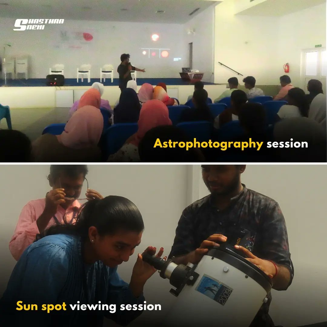 ShasthraSnehi's tweet photo. #ShastraSnehi marked a stellar beginning to the new year by hosting the #AstroQuest event at All Kerala Science and Education Exhibition & Seminar Series at Mukkom Muslim Orphanage Kozhikode, Kerala.
The event commenced with talk sessions focusing on the sun and #solaractivities. https://t.co/8zWNTVf62B