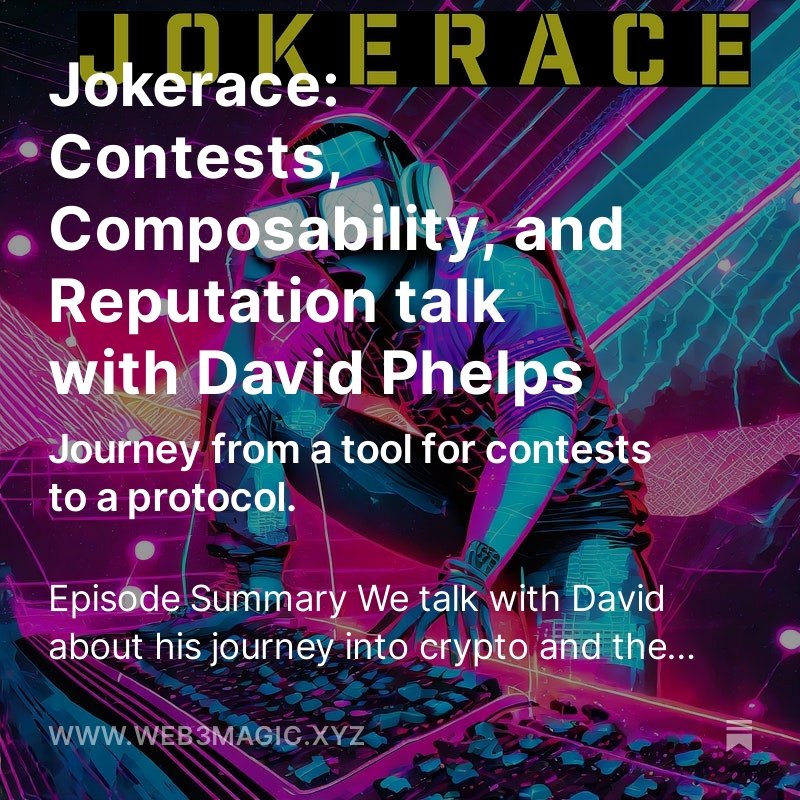 In Episode 9 (Season 2), I talk with David Phelps from @jokerace_xyz ... about things like reputation building, composability, and how blockchain rails allow for novel profitable businesses to exist - compared to your usual fintech world. ... David will explain to us that
