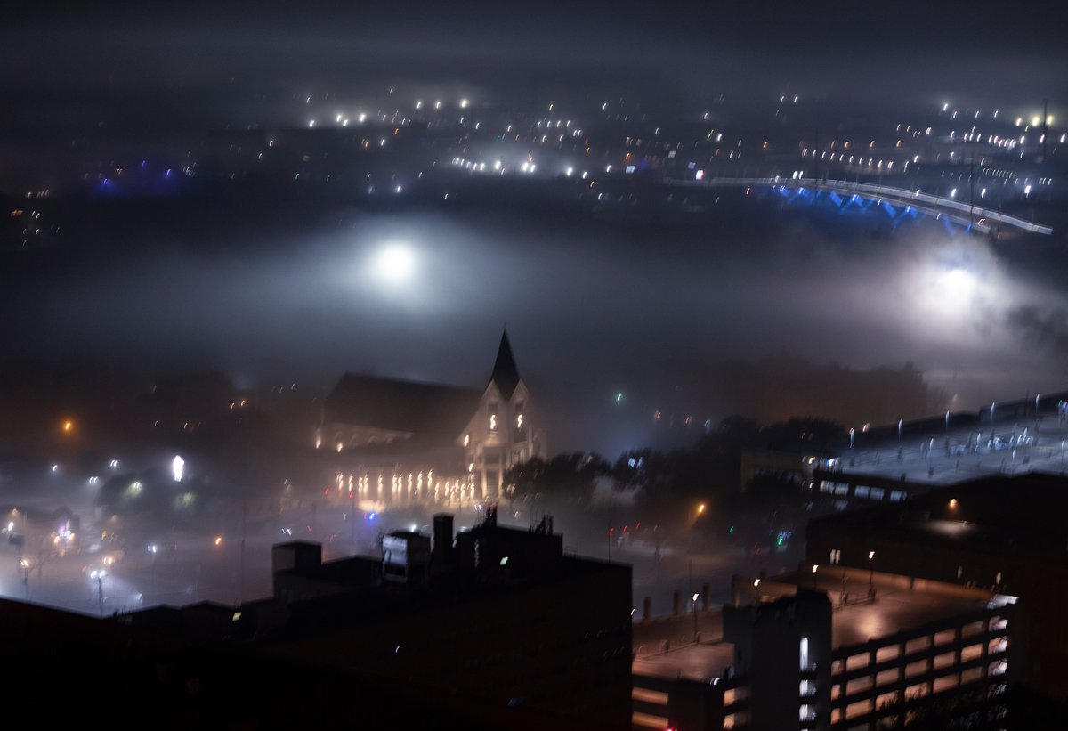 Our church, <a href="/ParadoxFtWorth/">The Paradox Church</a>, this morning in the city fog.