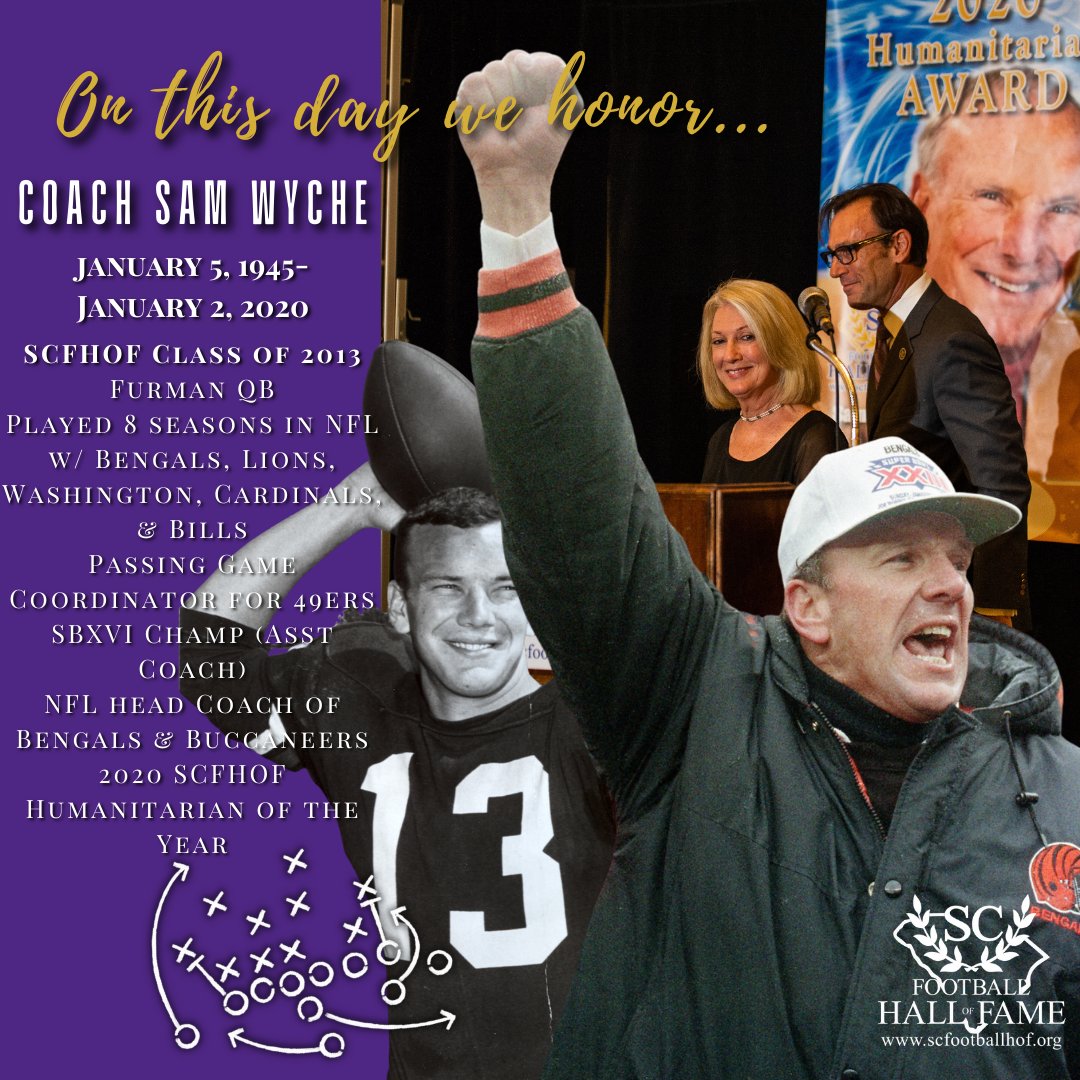 SCFootballHOF's tweet photo. Happy Heavenly Birthday to one of the best to ever come out of @PaladinFootball!  We will miss you forever Coach Sam Wyche!  Thank you for what you did for us. #SCFHOF13
https://t.co/g6mf6gzzeh https://t.co/kVuRh6fQav