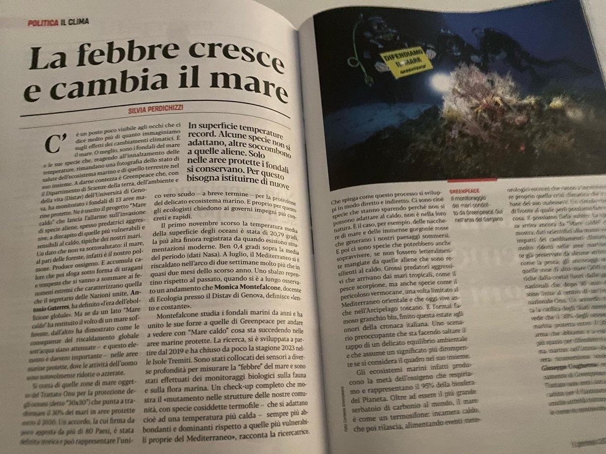 SilPerdichizzi's tweet photo. Il fondale ci racconta gli effetti della crisi climatica e ci dice che il mare soffre. Le rare eccezioni sono le aree marine protette. Servono istituirne di nuove. Lo racconta il progetto #marecaldo di @Greenpeace_ITA e di Distav dell’Università di Genova. Oggi su @espressonline https://t.co/3NJAGjWTxW