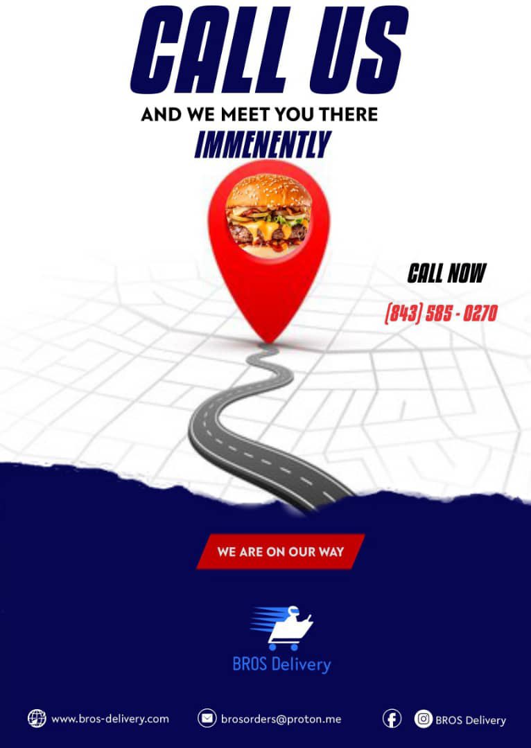 BrosSc55348's tweet photo. Dial a delivery on (843) 585-0270 and BROS Delivery will be on the way. #We’reonourway #fooddelivery https://t.co/FFOX6bHF4L