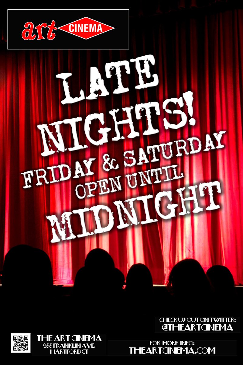 Tonight, we burn the midnight oil at the mighty Art Cinema!

Open until 12 midnight every Friday &amp; Saturday!

theartcinema.com