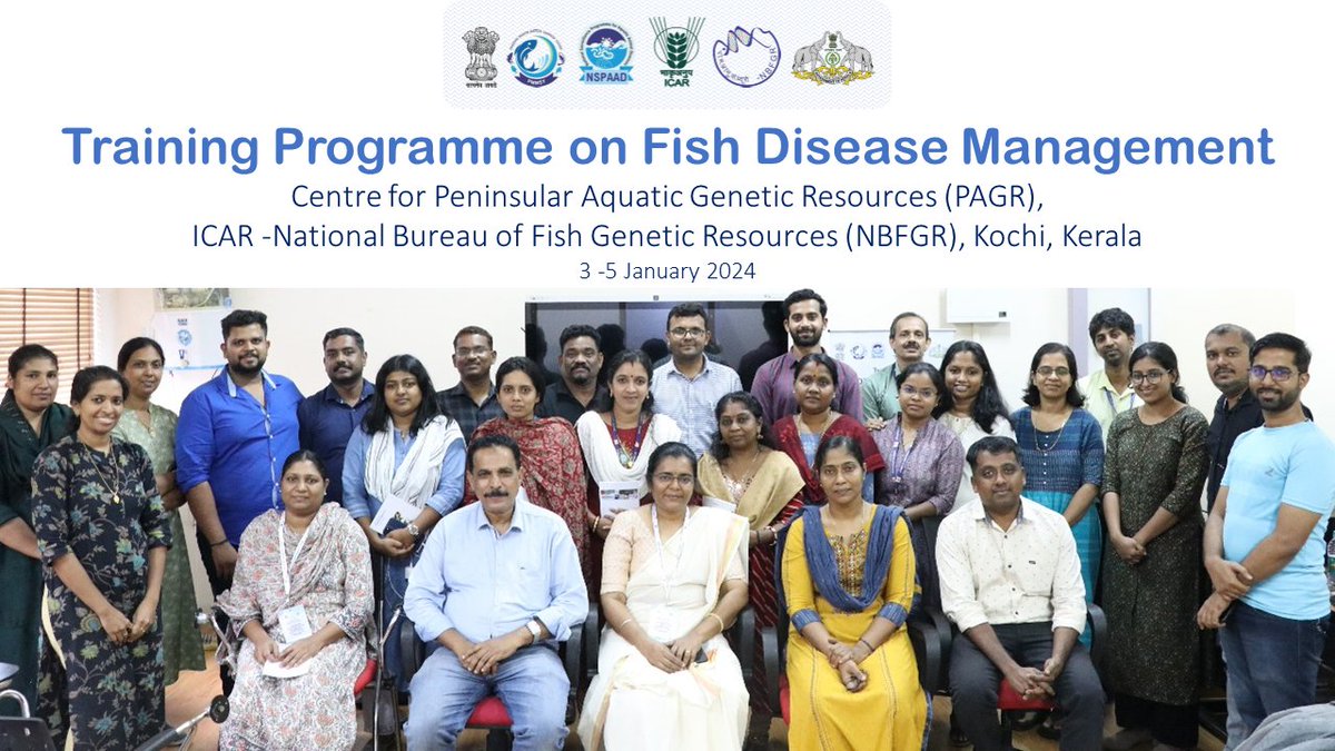 ICAR_NBFGR_LKO's tweet photo. A training programme on ‘Fish Disease Management’ was organized by the #PAGR, Kochi, #NBFGR as a part of the National Surveillance Programme on Aquatic Animal Diseases (#NSPAAD). 
@icarindia @FisheriesGoI @PIB_MoFAHD https://t.co/ogrJyGLRT6