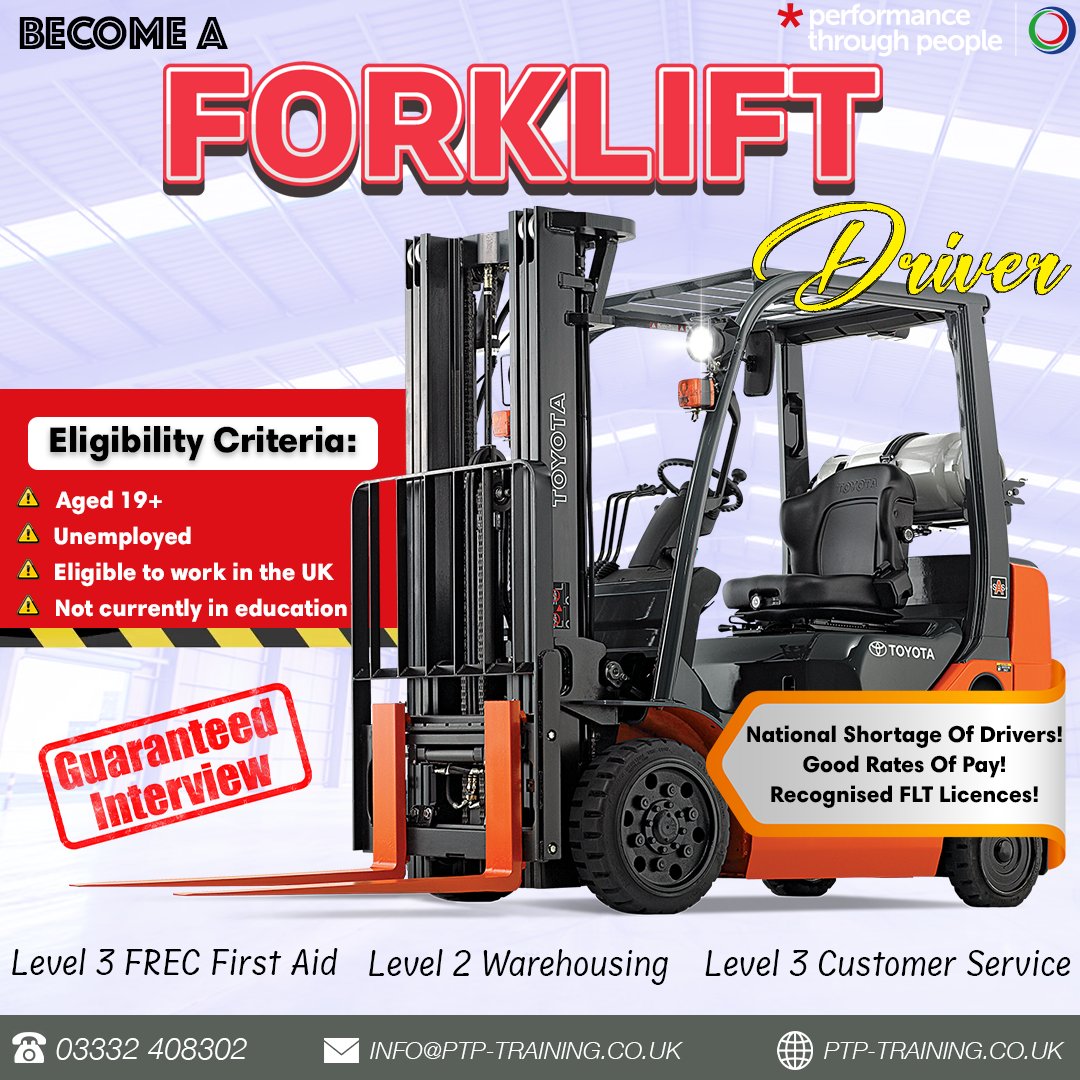 PtpTraining's tweet image. 🚜Elevate your career! We&apos;re hiring Forklift Drivers with a promise — apply now for a guaranteed interview and steer your professional journey to new heights! 🌟 #ForkliftDriver #JobOpportunity #GuaranteedInterview