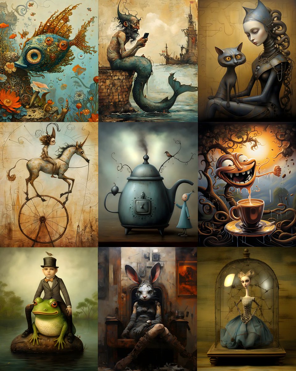 Artisanbee_co's tweet photo. Good afternoon, friends!

🤩New Collection🤩

"Whimsical Surreal Fantasy" collection is now on #objkt  

#aiart #aiartwork #NFT #nftart https://t.co/rFX8sHwbIL
