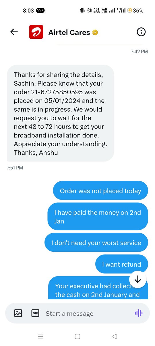 SachinKumarIN's tweet photo. This is the service quality of the most popular @airindia .
Only bot interaction is there who always gives the automated response. 
Never buy any product of Airtel. It's the most worst telecom service provider I have ever seen.
#airtelchorhai #boycottairtel #theft #airtel https://t.co/xR71ZivMpV