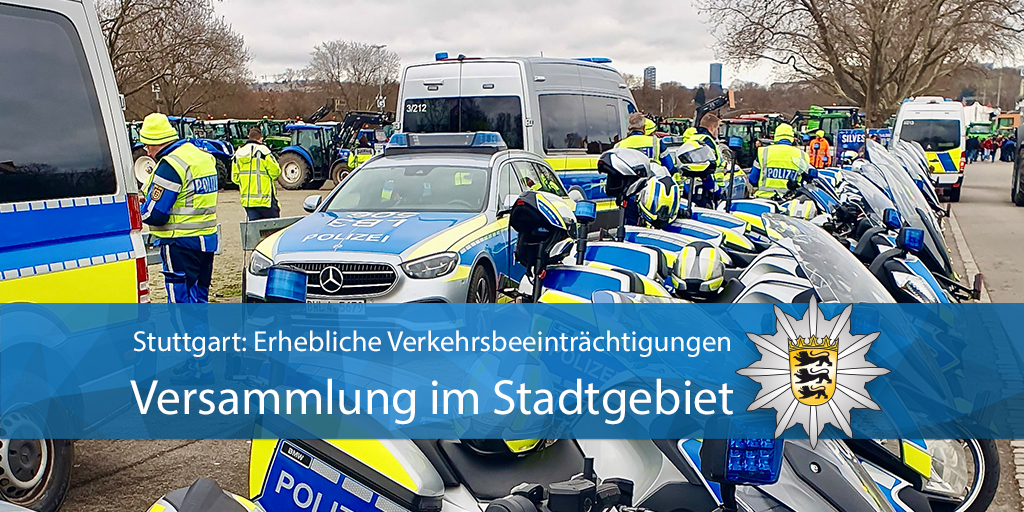 PP_Stuttgart's tweet photo. #Stuttgart Aufgrund einer öffentlichen Versammlung im Stadtgebiet sind wir am Montag im Einsatz. Es ist mit Verkehrsbeeinträchtigungen zu rechnen. Wir empfehlen den ÖPNV zu nutzen. Bei Bedarf informieren wir unter #s0801. Zur PM ▶️ https://t.co/GS8BSFpSZA Eure #Polizei #Stuttgart https://t.co/S4iob0g1r2