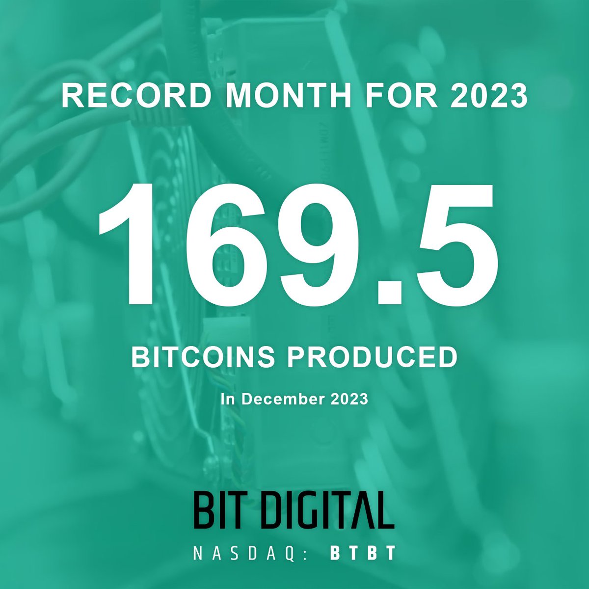 IN CASE YOU MISSED IT

December was our highest #Bitcoin production month in 2023! 💪

Read the full report: bit-digital.com/news/bit-digit…

#BitcoinMining  #Sustainability