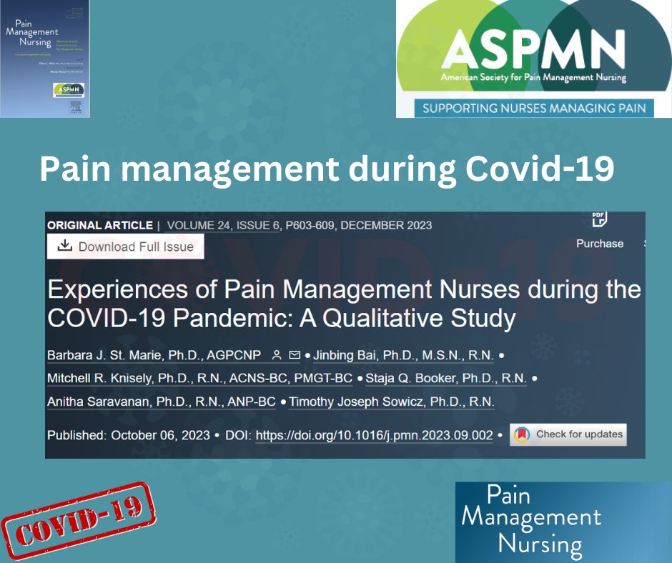 Pain management during Covid-19

Original Research in current Issue with key recommendations:
painmanagementnursing.org/article/S1524-…

#pain #emergencies #mentalhealth #ID #infectiousdisease #vaccine #underserved #painmanagement #qualitativeresearch