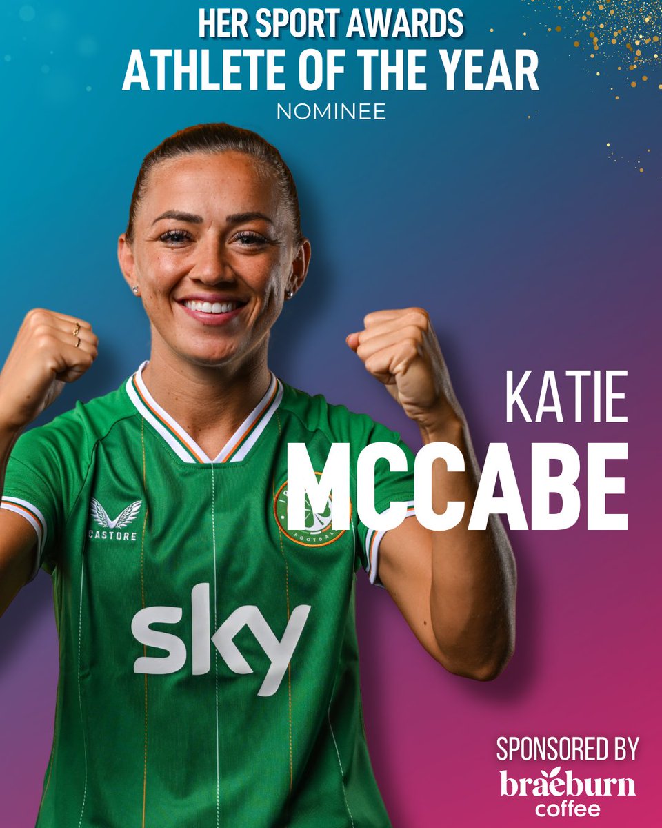 Captain @Katie_McCabe11 became the first Irish woman ever to be nominated for the FIFA Ballon d'Or award in 2023. @FAIWomen Vote here for the Athlete of the Year sponsored by Braeburn Coffee exclusively available at @goapplegreen awards.hersport.ie #HerSportAwards