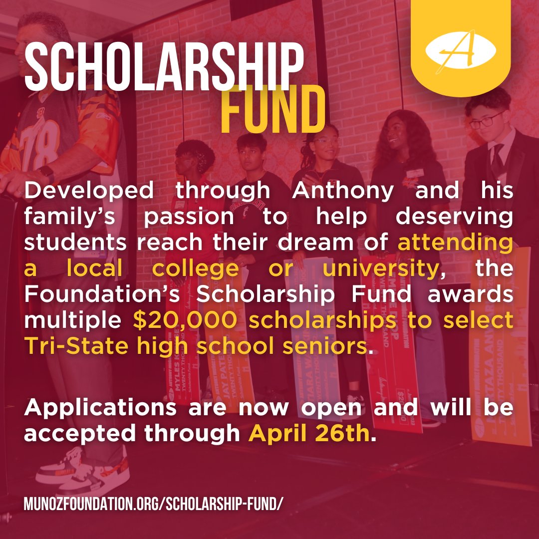 Tri-State high school seniors, start applying for our annual Scholarship Fund! We’ll award multiple $20K scholarships to graduating seniors pursuing higher education in the Tri-State. Learn more and apply: munozfoundation.org/scholarship-fu…

#AMFScholars #scholarships #college #university