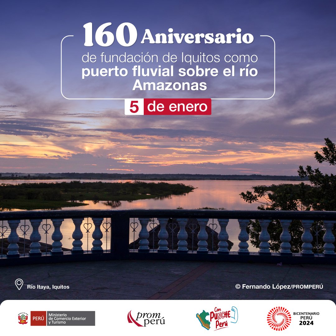 Promperu's tweet photo. Hoy se celebra uno de los hechos más importantes de la Amazonía peruana 🌳: la llegada de buques peruanos al puerto de la ciudad de Iquitos, que ocurrió un 5 de enero de 1864 🙌.

#VisitLoreto #VisitaLoreto #Perú #Peru #PROMPERÚ https://t.co/VaTby5fLKS