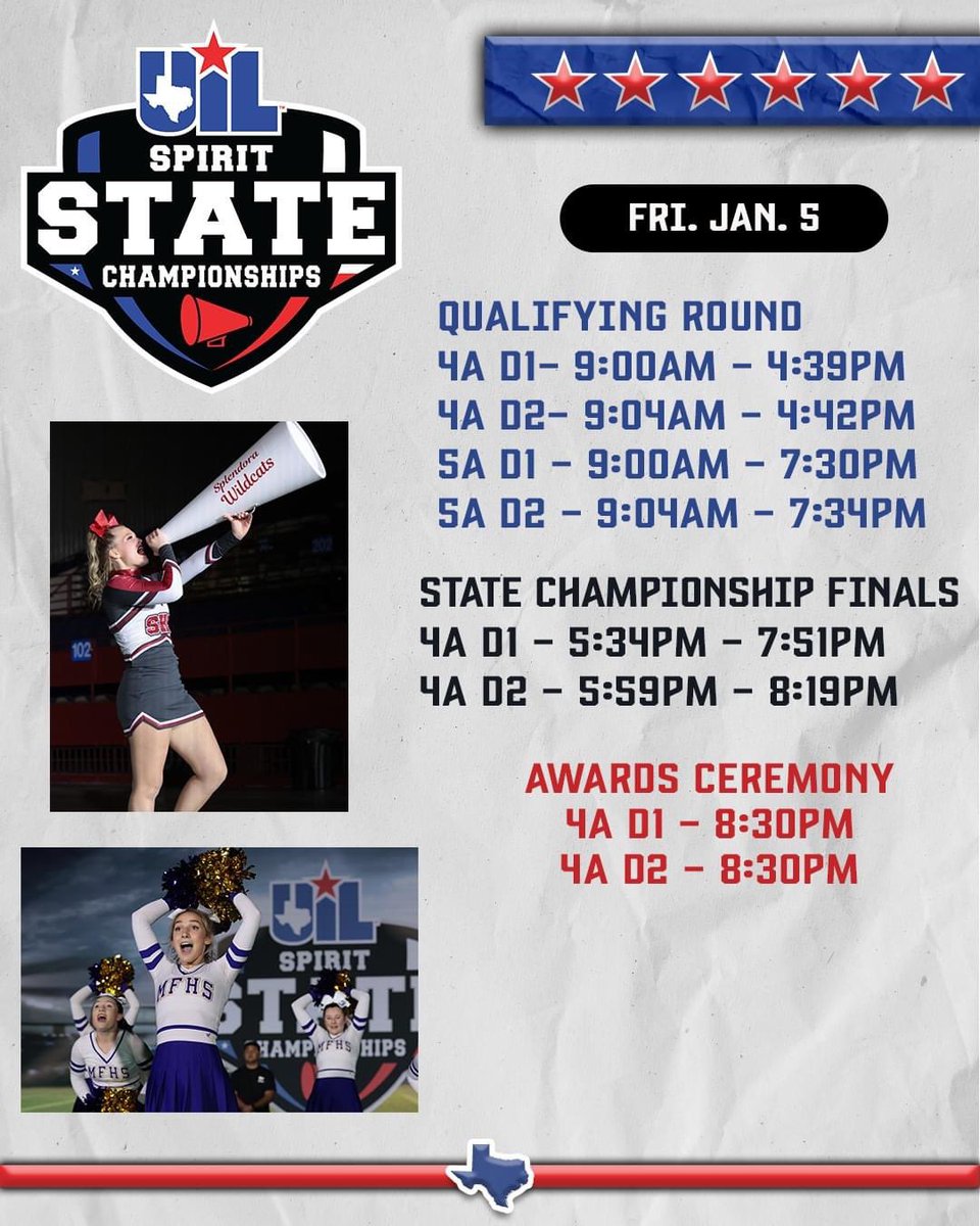 Good luck to the DHS Competitive Cheer team as they participate in the UIL  Spirit Competition today in Ft Worth!

This is the inaugural season for DHS Competitive Cheer!!  Good luck!!