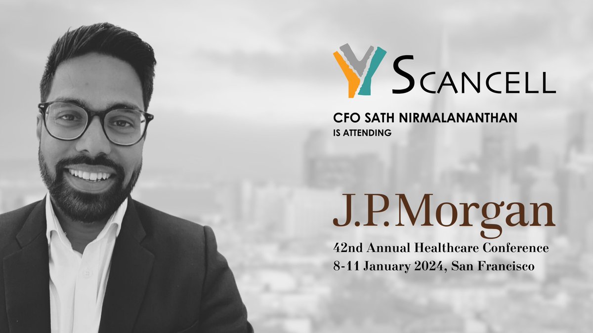 Our CFO Sath Nirmalananthan will be attending the @JPMorgan Healthcare Conference 2024 taking place in San Francisco, CA from 8-11 Jan.

Email sathnirmalananthan@scancell.co.uk to arrange a meeting.

#JPMHC24 #immunooncology #cancer