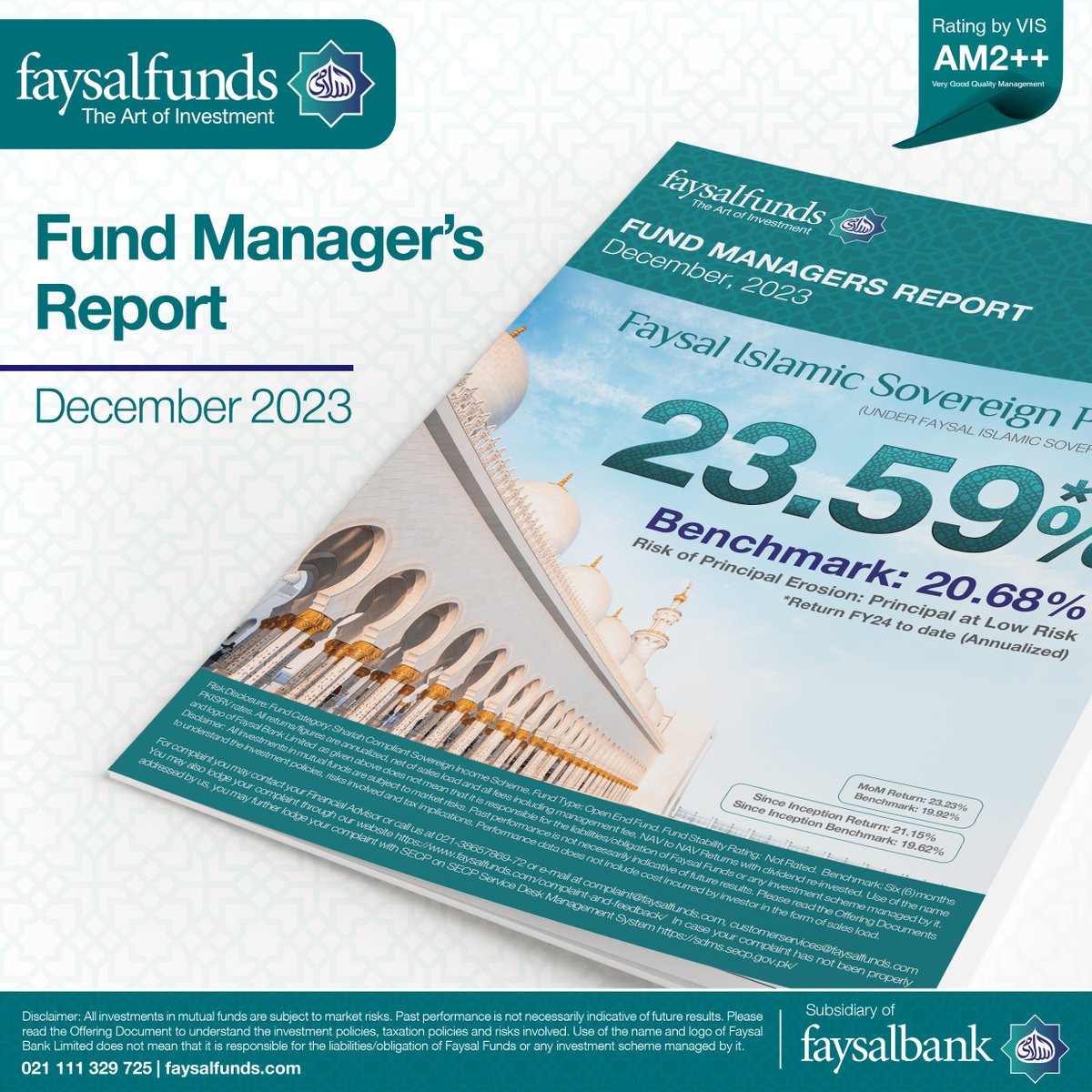 FaysalAsset's tweet photo. Stay informed about the market performance with our Fund Manager's Report for December 2023.

Visit our website now: https://t.co/6U0p5wsvmD

#FaysalFunds #Returns #investments  #performance   #Report  #investors https://t.co/qvveO6dyRk