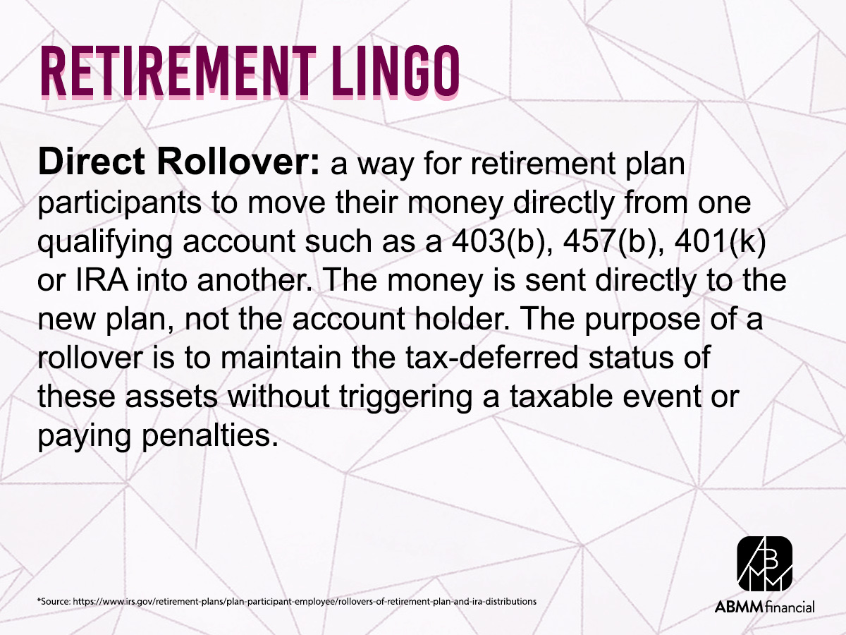 ABMMfinancial's tweet photo. Learning about retirement lingo! Today’s topic…Direct Rollover!
#RetirementLingo
#LearningNewThings
#DirectRollover https://t.co/3tevBlKqmK