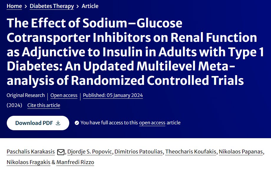 Read this meta-analysis on the effect of sodium–glucose cotransporter inhibitors on #renal function in #type1diabetes, co-authored by two members of our Editorial Board, Dr Nikolaos Papanas and Dr Manfredi Rizzo: link.springer.com/article/10.100… #diabetes #T1D #kidney