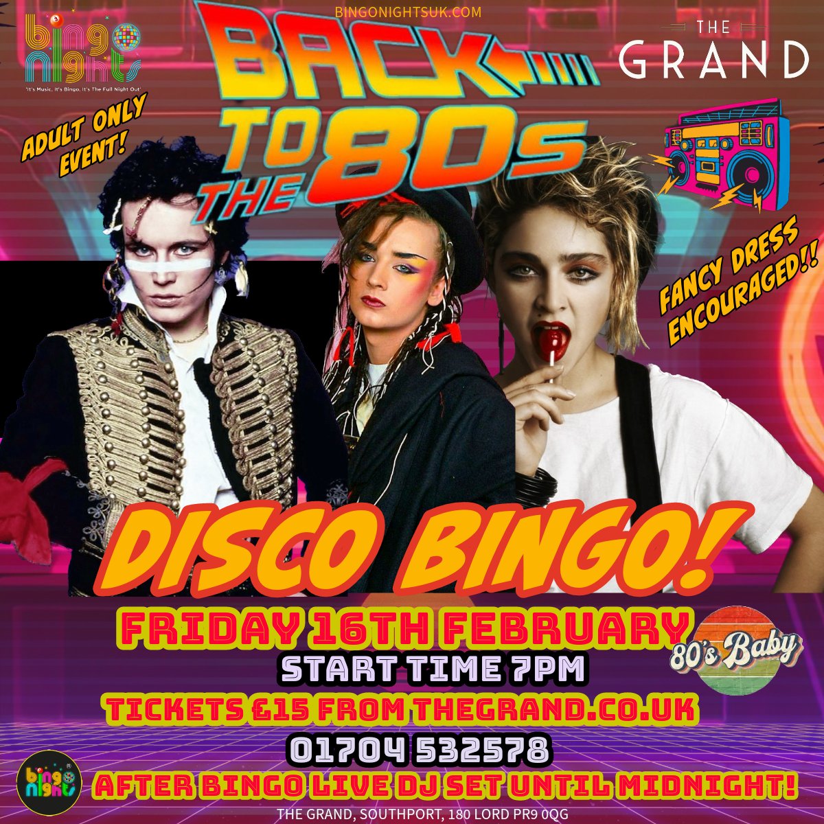 🚦𝐁a𝐜k t𝐨 𝐓h𝐞 𝟖0𝐬 𝐃i𝐬c𝐨 𝐁i𝐧g𝐨 at <a href="/SouthportGrand/">The Grand Southport</a> 🚥

Friday, February 16th #southport #southportUK #Sefton 🕺🪩💃

🎟️| thegrand.co.uk