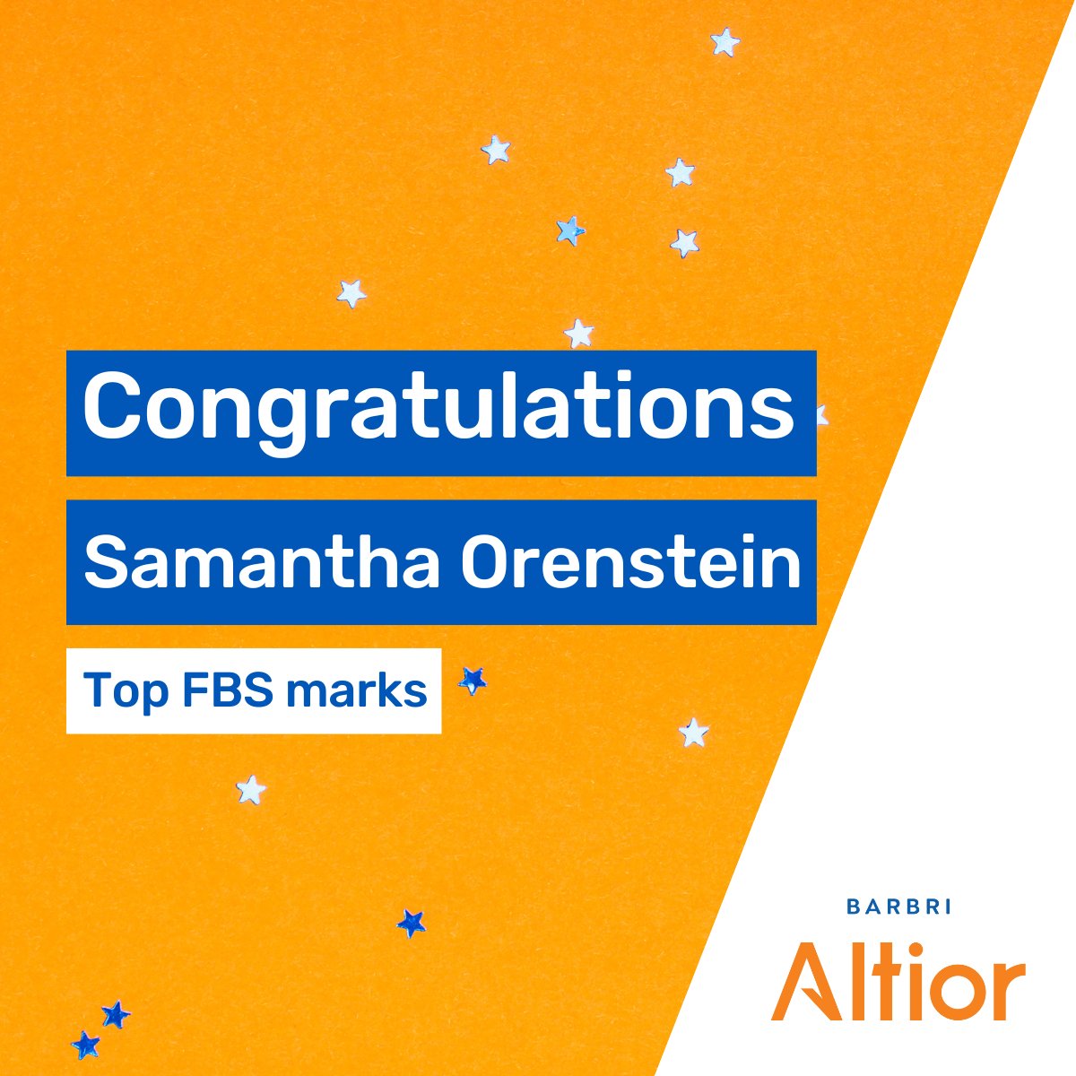 BarbriAltior's tweet photo. Congratulations to Samantha Orenstein for achieving the highest score in October's Financial and Business Skills (FBS) exam with an outstanding 97% 👏 https://t.co/oXWi6uwRyQ