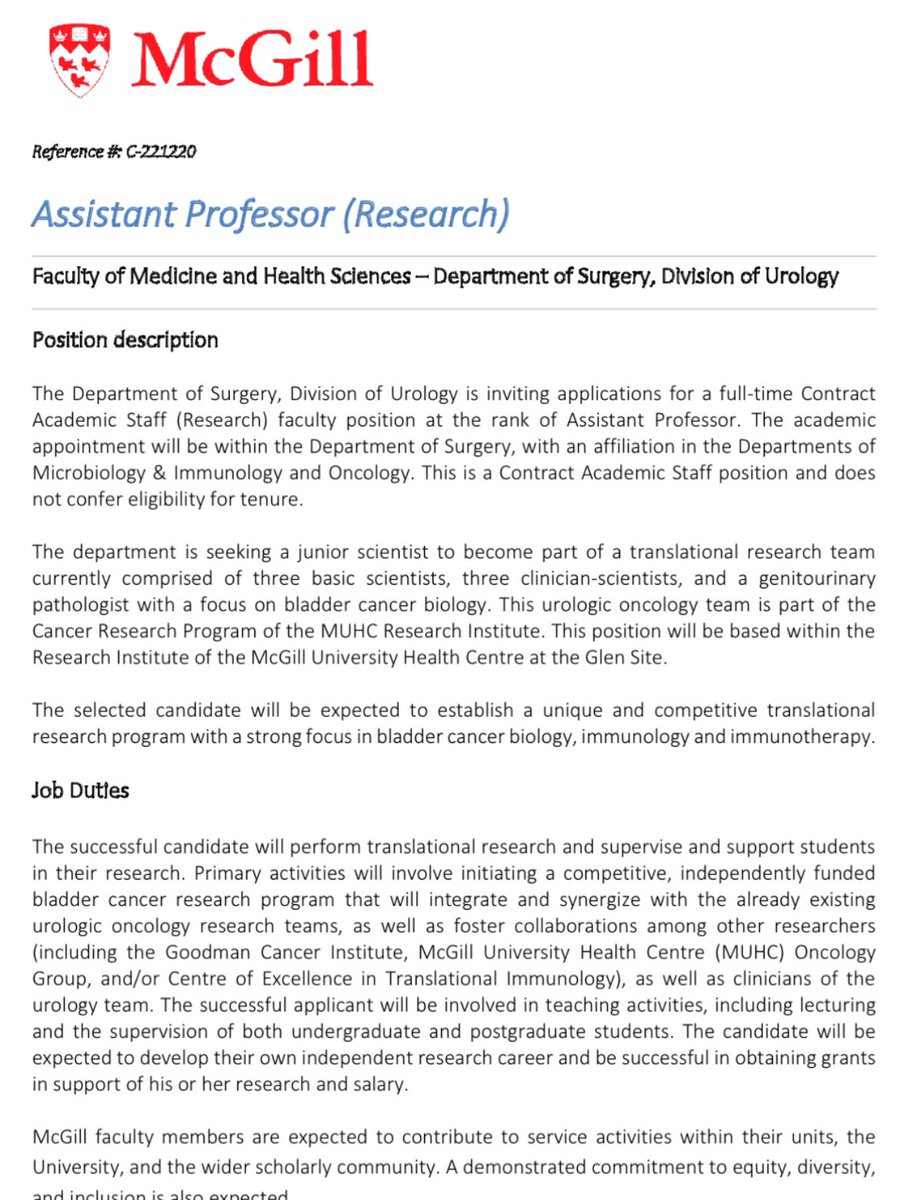 WesKassouf's tweet image. We are hiring a scientist (assistant professor) who will focus on #immunology and #bladdercancer @McGillDeptSurg @cusm_muhc @mcgillu strong and supportive academic environment in the wonderful city of @montreal please apply or RT 

mcgill.wd3.myworkdayjobs.com/en-US/McGill_C…