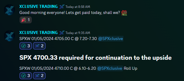 XclusiveTrading's tweet photo. $SPX #SPXclusive Tier - You get what you pay for π
4705C now hitting $18.10 for 151.39%
4710C now hitting $14.70 for 140.98% https://t.co/qeanPB5juJ