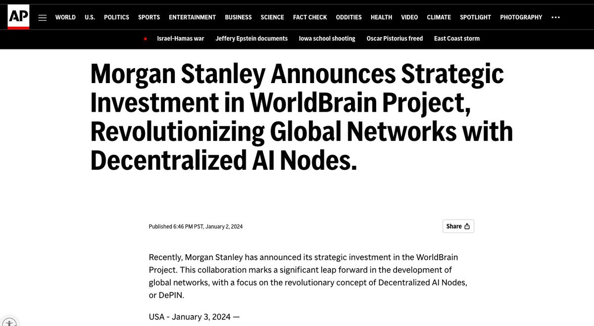 WorldBrains_org's tweet photo. Exciting announcement 👏👏!
We have entered into a strategic partnership with 🔺#MorganStanley🔺, jointly committed to accelerating the development of decentralized AI.
#WorldBrain #WBC #OpenAI 

👉Click here to learn more: https://t.co/j0KCn98Wp5 https://t.co/toqxtkDghn