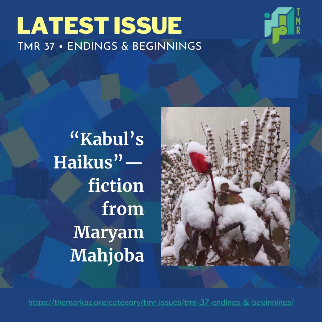 TheMarkazReview's tweet photo. In this short story by Maryam Mahjoba, a teacher from Japan travels to Afghanistan to teach at a girl's school.
Read the full story in our latest issue: https://t.co/sY09ULkwyT
#tmr37 #endingsandbeginnings #latestissue #newarticle #shortstory #fiction #maryammahjoba https://t.co/9UMxFHVnbQ