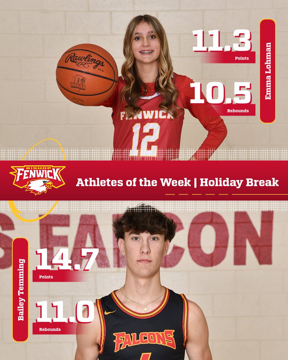 Congratulations to our Athletes of the Week for the holiday break! Both Emma Lohman and Bailey Temming averaged double-doubles over the break! Emma added a steal per game over the period, and Bailey averaged an additional 2.7 blocks per game. Congrats, Emma and Bailey! #gofalcons