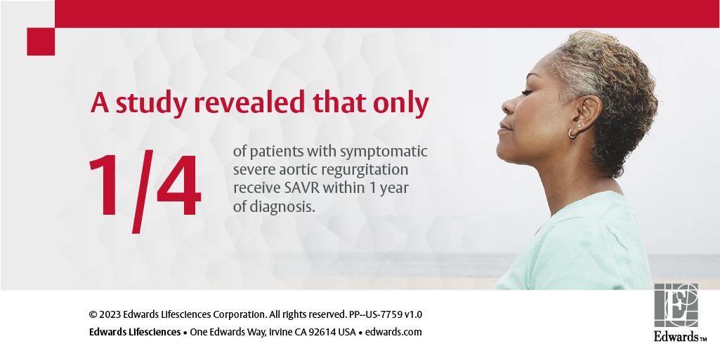 ErinMcCann78's tweet photo. Despite guideline recommendations, a study revealed that only 26% of patients with symptomatic severe #aorticregurgitation received surgical aortic valve replacement (#SAVR) within 1 year of diagnosis. Read the blog post about timely intervention at https://t.co/78Q56dcTuE https://t.co/kBB5xBzg7x