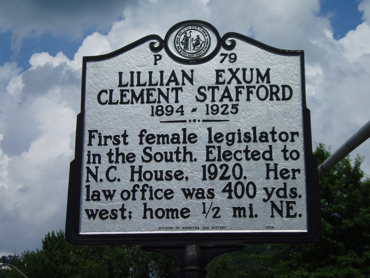 North Carolina Highway Historical Markers (@nc_markers) on Twitter photo #OnThisDay in 1921,  Lillian Exum Clement took her seat in the North Carolina House of Representatives, becoming the first woman in the South to hold legislative office. She was nominated 2 months before the 19th Amendment granted her the right to vote. #OnThisDay in 1921,  Lillian Exum Clement took her seat in the North Carolina House of Representatives, becoming the first woman in the South to hold legislative office. She was nominated 2 months before the 19th Amendment granted her the right to vote.
