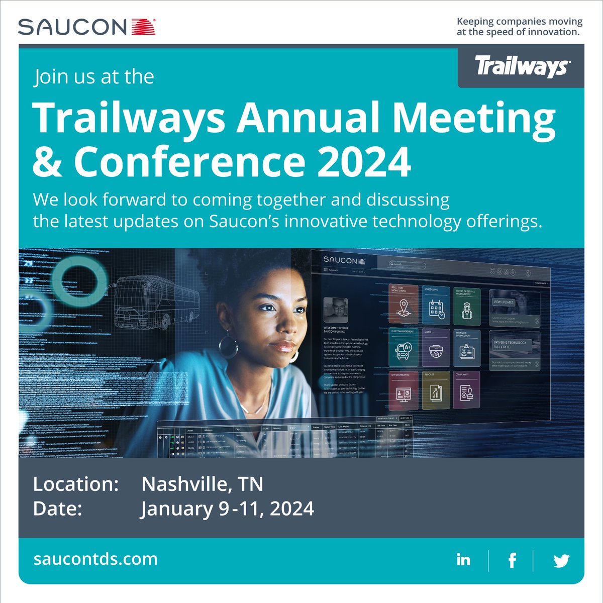 SauconIoT's tweet photo. Looking forward to seeing you in Nashville!🚌🤠👢
#saucontech #weknowbus #sauconIoT #motorcoach #busindustry #networking #meetingyouwhereyouare https://t.co/50EGkBmupb