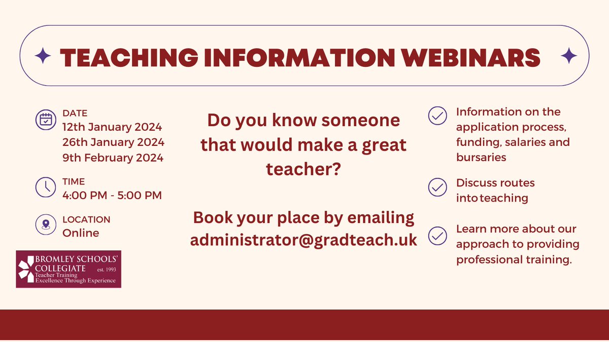 Thinking about teaching as a career?
Come and find out more about training with us by joining our webinar next Friday at 4pm on Zoom.
To book a place email administrator@gradteach.uk
<a href="/ImpactAca1/">Impact Multi Academy Trust</a> <a href="/aquinastrust/">AQUINAS</a> <a href="/ThamesSouthTSH/">ThamesSouthTSH</a> <a href="/ChislehurstSch/">Chislehurst School for Girls</a> <a href="/DarrickWoodSch/">Darrick Wood School</a> <a href="/Bullerswood/">Bullers Wood School</a> <a href="/bws_boys/">Bullers Wood School for Boys | Inicio Trust</a>