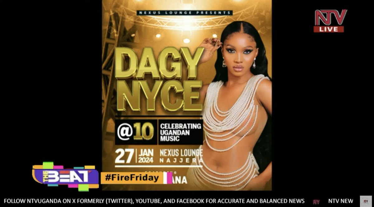 ntvuganda's tweet photo. Celebrate @dagy_nyce's incredible decade in the music industry! His significant contributions have shaped the entertainment scene. Join us at Nexus Lounge in Najjera on January 27, 2024, to show your support at this special event. #NTVTheBeat #Dagy@10 https://t.co/UJWRATCVGm