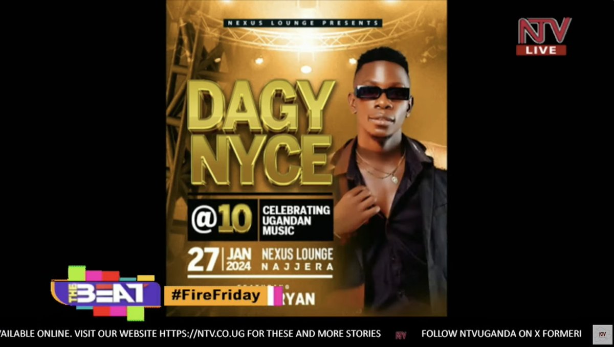 ntvuganda's tweet photo. Our very own @dagy_nyce will be celebrating 10 years in the entertainment industry. Table goes for 1M and UGX 500, 000 shillings.
The rest, entrance is free. #NTVTheBeat #Dagy@10 https://t.co/Y1ZJ82m36F