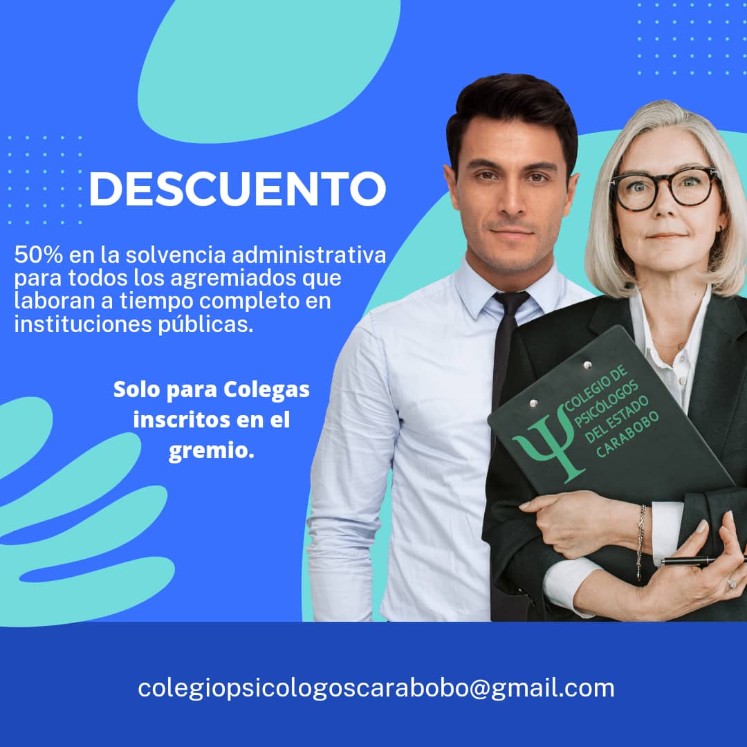 ColPsiCarabobo's tweet photo. DESCUENTO del 50% en la solvencia administrativa para todos los agremiados que laboran a tiempo completo en instituciones públicas.

Solo para Colegas ya inscritos en ColPsiCarabobo

Comunicarse a través de su correo electrónico: colegiopsicologoscarabobo@gmail.com https://t.co/tewWgusjgv