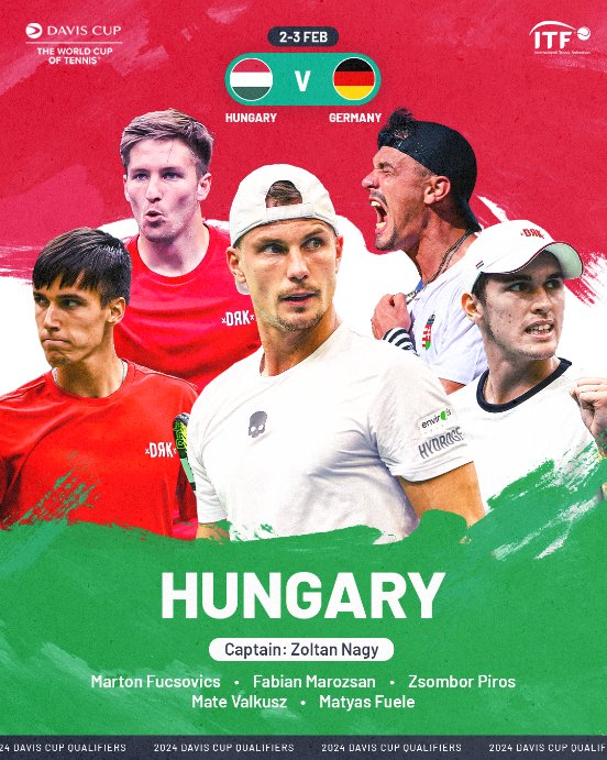 Hungary's team to take on Germany in the #DavisCup Qualifiers 🇭🇺 @HUNgarianTENNIS