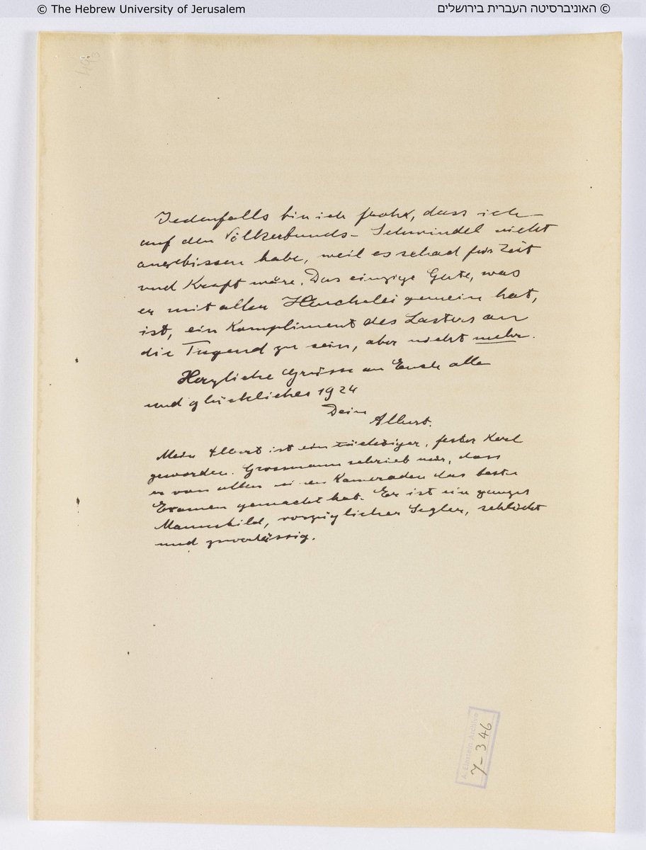 100 years ago today: Einstein wrote a letter to his close friend, Michele Besso, about many things. Towards the end, Einstein bragged about his son, Hans Albert: 'He is a well-rounded man, an excellent sailor, modest, and reliable.”