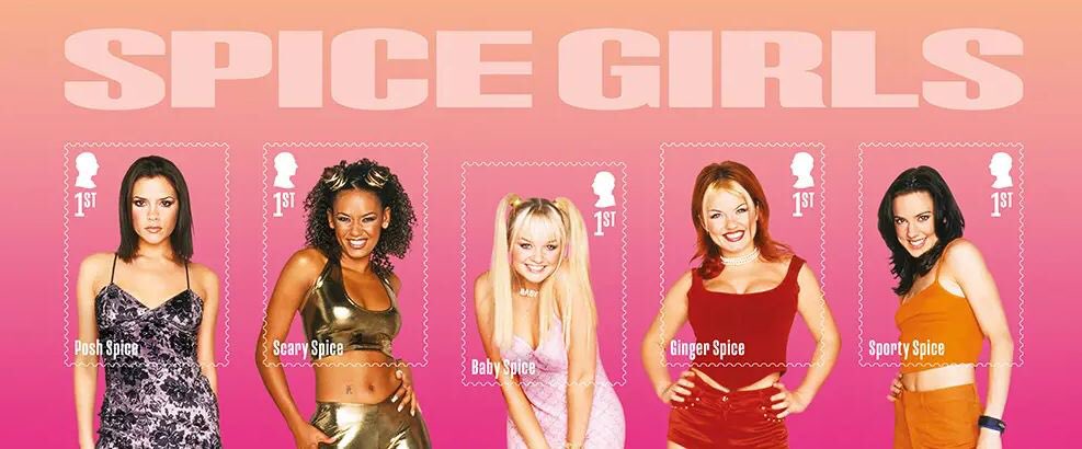 haveigotnews's tweet photo. The Spice Girls aptly feature on a new set of stamps as, since they formed in 1994, the price of a first-class stamp has gone up by 400%, which is quite Scary https://t.co/6gJoXWcSKM