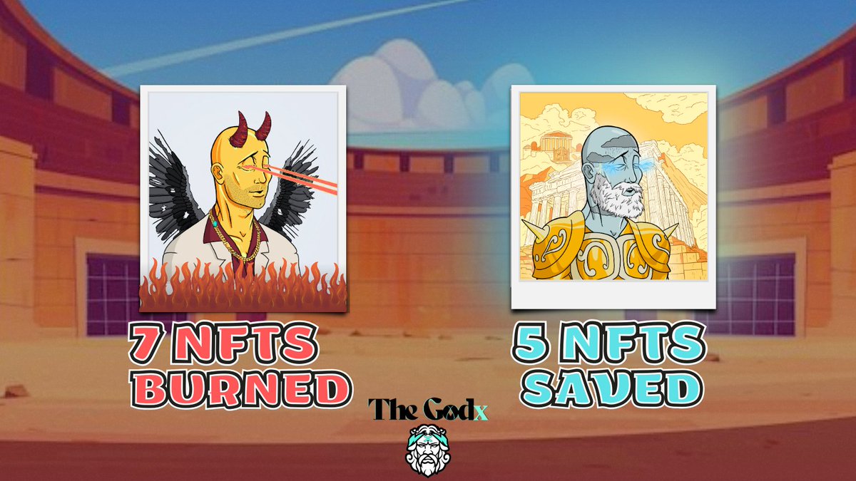 🚨The Colosseum event has ended🚨

Another great milestone for this new year🔥

The results are in 🥁

😇5 Godx has been saved
😈7 Godx have been sent to hell

This brings to a total of 73 the number of The Godx Nfts burned😈