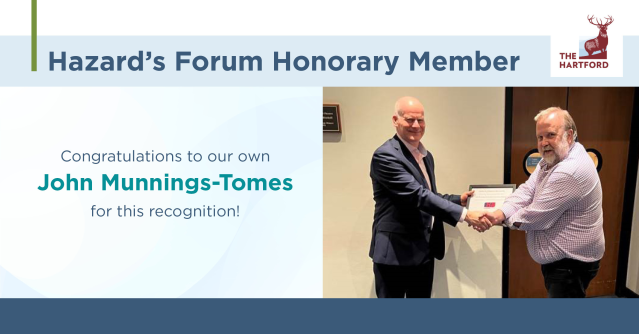 kurchekar's tweet photo. Congratulations to International Chief Risk Engineer John Munnings-Tomes on being awarded as an honorary member by The Hazard's Forum for his countless contributions within the oil and gas sector. https://t.co/m0X0wm9ubZ #IWork4TheHartford https://t.co/ncDikNqnI6 https://t.co/v6Eqe7UOjz