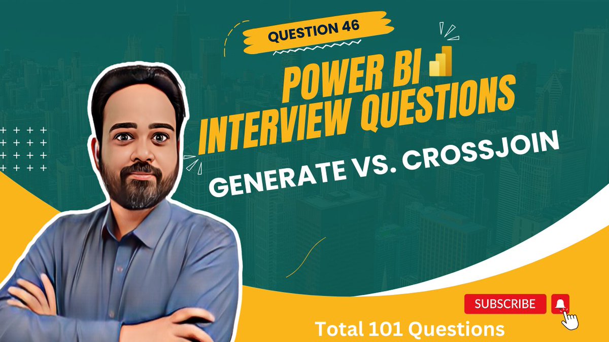 amitchandak78's tweet photo. 🚀 Dive into Power BI! 📊 Latest video tackles an interview question: GENERATE vs. CROSSJOIN. 
https://t.co/Zidq1myCJH

#PowerBI #DAX  #DataAnalysis #PowerBISkills #InterviewPrep #Analytics #LearnDAX #PowerBITutorials #DataAnalytics #PowerBITutorial https://t.co/ydg0KJus61