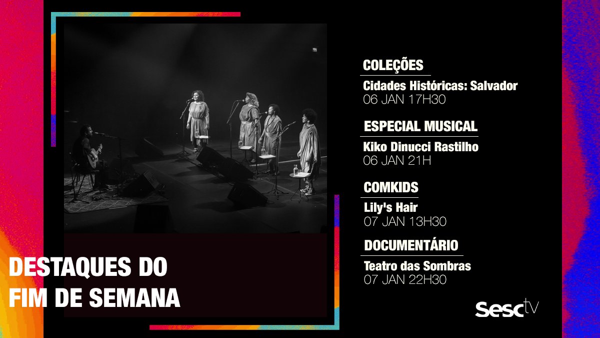 sesctv's tweet photo. O primeiro final de semana de 2024 chegou com uma programação diversa. Confira os destaques do SescTV, o canal do @sescsp, 24 horas na TV e na internet.
#sesctv #finaldesemana #documentário #séries #show #música #filme #animação https://t.co/HyYqJU3ip8