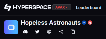 AvaxAstronaut's tweet photo. Trading Hopeless Astronauts on @HyperspaceAvax will now earn you rewards points for Season 3 (Live Now) https://t.co/XNclkI03Jz